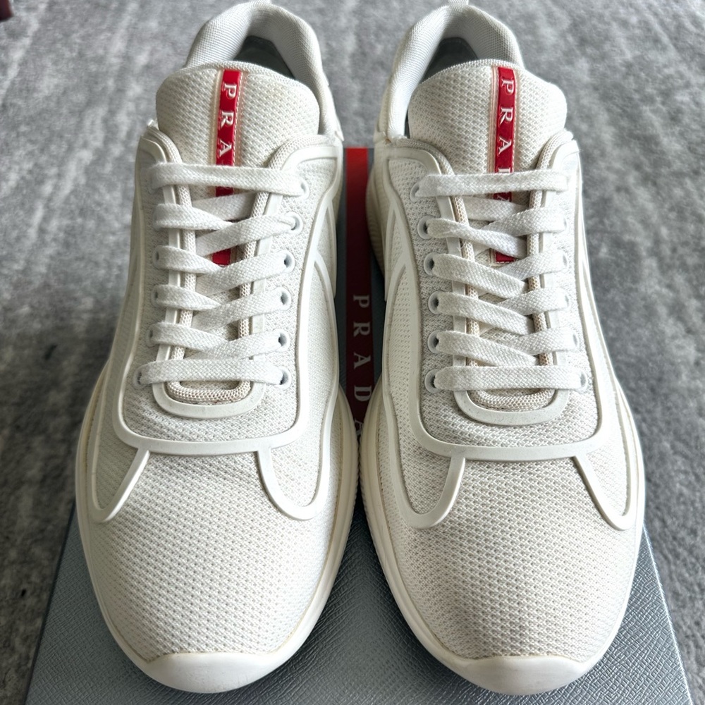 Prada White Sneakers with Red Accents